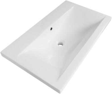 Brauer Halo Wastafel - 80 cm - met 1 Spoelbak en 0 Kraangaten - Keramiek Hoogglans Wit