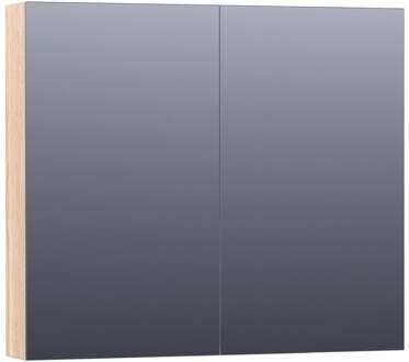 Brauer Impress Spiegelkast 80 cm - zonder Verlichting - Met 2 Dubbelzijdige Spiegeldeuren - Lamellen Eiken Wit