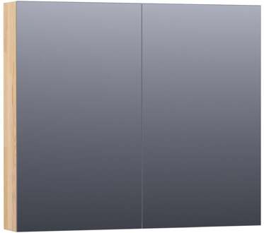 Brauer Impress Spiegelkast 80 cm - zonder Verlichting - Met 2 Dubbelzijdige Spiegeldeuren - Vingerlas Eiken Grijs