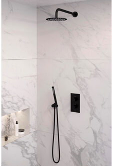 Brauer Inbouw Regendouche Set Brauer Black Edition Gebogen Wanduitloop Ronde Hoofddouche 20 cm Mat Zwart