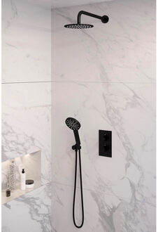 Brauer Inbouw Regendouche Set Brauer Black Edition Gebogen Wanduitloop Ronde Hoofddouche 20 cm Met Handdouche 3 Standen Mat Zwart