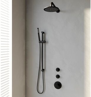 Brauer Inbouw Regendouche Set Brauer Black Edition Gebogen Wanduitloop Ronde Hoofddouche 20 cm Met Twee Stopkranen en Glijstang Mat Zwart Brauer