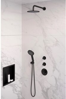 Brauer Inbouw Regendouche Set Brauer Black Edition Gebogen Wanduitloop Ronde Hoofddouche 20 cm Met Twee Stopkranen en Handdouche 3 Standen Mat Zwart