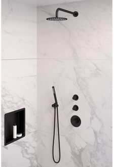 Brauer Inbouw Regendouche Set Brauer Black Edition Gebogen Wanduitloop Ronde Hoofddouche 20 cm Met Twee Stopkranen Mat Zwart