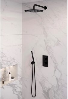 Brauer Inbouw Regendouche Set Brauer Black Edition Gebogen Wanduitloop Ronde Hoofddouche 30 cm Mat Zwart