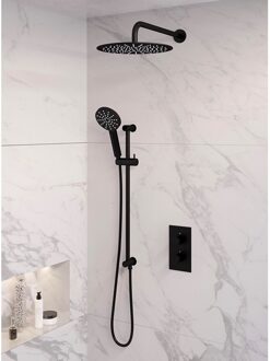 Brauer Inbouw Regendouche Set Brauer Black Edition Gebogen Wanduitloop Ronde Hoofddouche 30 cm Met Glijstang en Handdouche 3 Standen Mat Zwart Brauer