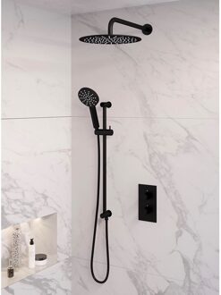 Brauer Inbouw Regendouche Set Brauer Black Edition Gebogen Wanduitloop Ronde Hoofddouche 30 cm Met Glijstang en Handdouche 3 Standen Mat Zwart