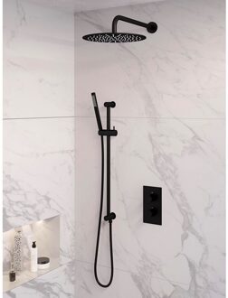 Brauer Inbouw Regendouche Set Brauer Black Edition Gebogen Wanduitloop Ronde Hoofddouche 30 cm Met Glijstang Mat Zwart