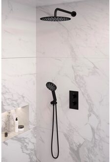 Brauer Inbouw Regendouche Set Brauer Black Edition Gebogen Wanduitloop Ronde Hoofddouche 30 cm Met Handdouche 3 Standen Mat Zwart