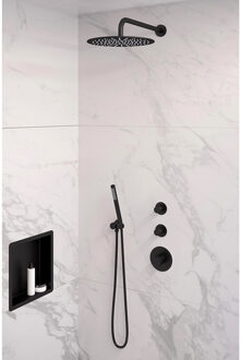 Brauer Inbouw Regendouche Set Brauer Black Edition Gebogen Wanduitloop Ronde Hoofddouche 30 cm Met Twee Stopkranen Mat Zwart
