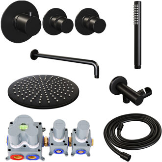 Brauer Inbouw Regendouche Set Brauer Black Edition Gebogen Wanduitloop Ronde Hoofddouche 30 cm Met Twee Stopkranen Mat Zwart