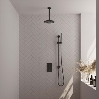 Brauer Inbouw Regendouche Set Brauer Black Edition Plafond Uitloop Ronde Hoofddouche 20 cm Met Glijstang Mat Zwart Brauer