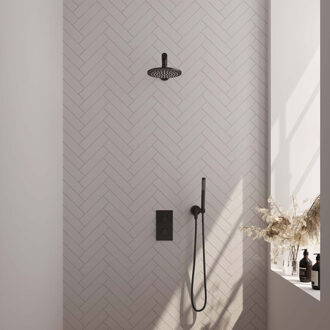 Brauer Inbouw Regendouche Set Brauer Black Edition Plafond Uitloop Ronde Hoofddouche 30 cm Met Glijstang en Handdouche 3 Standen Mat Zwart