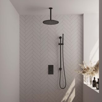 Brauer Inbouw Regendouche Set Brauer Black Edition Plafond Uitloop Ronde Hoofddouche 30 cm Met Glijstang Mat Zwart Brauer