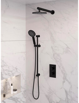 Brauer Inbouw Regendouche Set Brauer Black Edition Wanduitloop Ronde Hoofddouche 20 cm Met Glijstang en Handdouche 3 Standen Mat Zwart