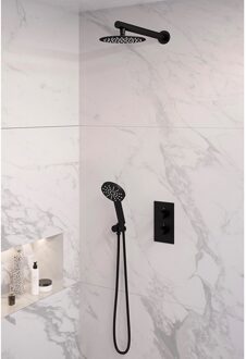 Brauer Inbouw Regendouche Set Brauer Black Edition Wanduitloop Ronde Hoofddouche 20 cm Met Handdouche 3 Standen Mat Zwart
