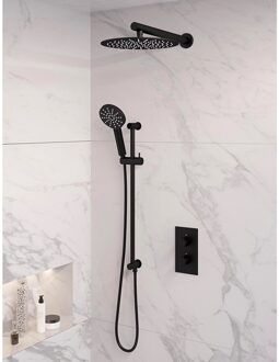 Brauer Inbouw Regendouche Set Brauer Black Edition Wanduitloop Ronde Hoofddouche 30 cm Met Glijstang en Handdouche 3 Standen Mat Zwart