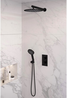 Brauer Inbouw Regendouche Set Brauer Black Edition Wanduitloop Ronde Hoofddouche 30 cm Met Handdouche 3 Standen Mat Zwart