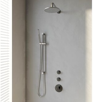 Brauer Inbouw Regendouche Set Brauer Brushed Edition Gebogen Wanduitloop Ronde Hoofddouche 20 cm Met Twee Stopkranen en Glijstang RVS Look Brauer