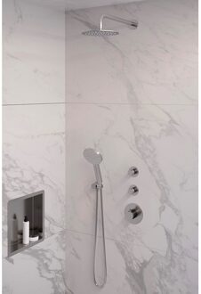 Brauer Inbouw Regendouche Set Brauer Brushed Edition Gebogen Wanduitloop Ronde Hoofddouche 20 cm Met Twee Stopkranen en Handdouche 3 Standen RVS Look