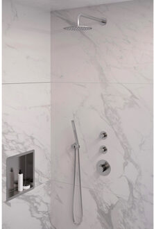 Brauer Inbouw Regendouche Set Brauer Brushed Edition Gebogen Wanduitloop Ronde Hoofddouche 20 cm Met Twee Stopkranen RVS Look