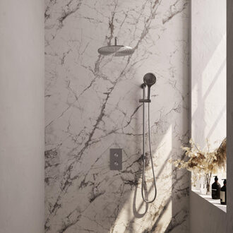 Brauer Inbouw Regendouche Set Brauer Brushed Edition Gebogen Wanduitloop Ronde Hoofddouche 30 cm Met Handdouche 3 Standen en Glijstang RVS Look Brauer