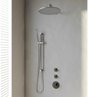 Brauer Inbouw Regendouche Set Brauer Brushed Edition Gebogen Wanduitloop Ronde Hoofddouche 30 cm Met Twee Stopkranen en Glijstang RVS Look
