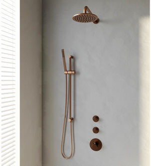 Brauer Inbouw Regendouche Set Brauer Copper Edition Gebogen Wanduitloop Ronde Hoofddouche 20 cm Met Twee Stopkranen en Glijstang Koper Brauer