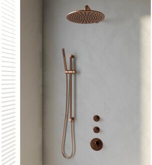 Brauer Inbouw Regendouche Set Brauer Copper Edition Gebogen Wanduitloop Ronde Hoofddouche 30 cm Met Twee Stopkranen en Glijstang Koper