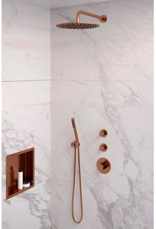 Brauer Inbouw Regendouche Set Brauer Copper Edition Gebogen Wanduitloop Ronde Hoofddouche 30 cm Met Twee Stopkranen Koper