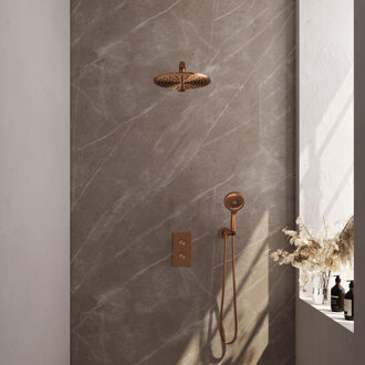 Brauer Inbouw Regendouche Set Brauer Copper Edition Wanduitloop Ronde Hoofddouche 30 cm Met Handdouche 3 Standen Koper