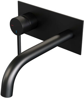 Brauer Inbouw Wastafelmengkraan Brauer Black Carving Coldstart Gebogen Uitloop Ronde Hendel Links Geborsteld Mat Zwart Met Afdekplaat Brauer