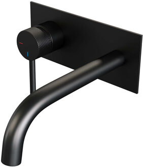 Brauer Inbouw Wastafelmengkraan Brauer Black Carving Coldstart Gebogen Uitloop Ronde Hendel Links Mat Zwart Met Afdekplaat