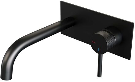 Brauer Inbouw Wastafelmengkraan Brauer Black Carving Coldstart Gebogen Uitloop Ronde Hendel Rechts Geborsteld Mat Zwart Met Afdekplaat Brauer