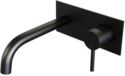 Brauer Inbouw Wastafelmengkraan Brauer Black Carving Coldstart Gebogen Uitloop Ronde Hendel Rechts Geborsteld Mat Zwart Met Afdekplaat Brauer