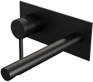 Brauer Inbouw Wastafelmengkraan Brauer Black Carving Coldstart Rechte Uitloop Ronde Hendel Links Mat Zwart Met Afdekplaat