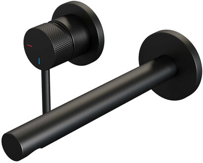 Brauer Inbouw Wastafelmengkraan Brauer Black Carving Coldstart Rechte Uitloop Ronde Hendel Links Mat Zwart Met Rozetten