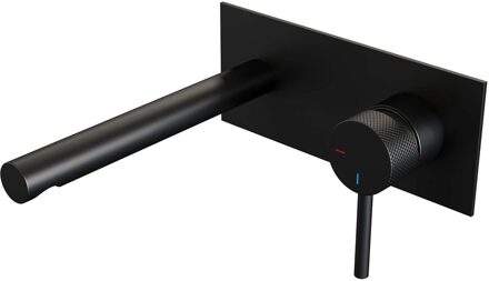 Brauer Inbouw Wastafelmengkraan Brauer Black Carving Coldstart Rechte Uitloop Ronde Hendel Rechts Geborsteld Mat Zwart Met Afdekplaat Brauer