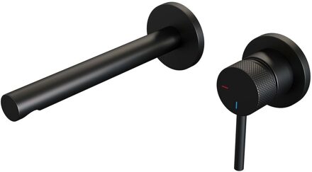 Brauer Inbouw Wastafelmengkraan Brauer Black Carving Coldstart Rechte Uitloop Ronde Hendel Rechts Geborsteld Mat Zwart Met Rozetten Brauer