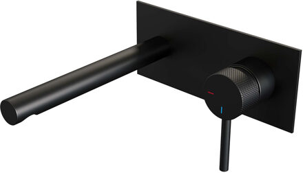 Brauer Inbouw Wastafelmengkraan Brauer Black Carving Coldstart Rechte Uitloop Ronde Hendel Rechts Mat Zwart Met Afdekplaat