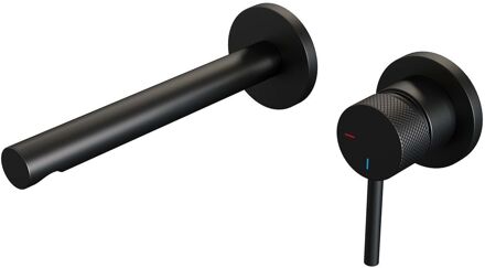 Brauer Inbouw Wastafelmengkraan Brauer Black Carving Coldstart Rechte Uitloop Ronde Hendel Rechts Mat Zwart Met Rozetten