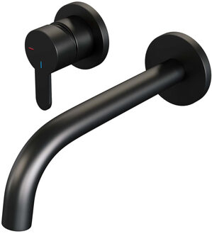 Brauer Inbouw Wastafelmengkraan Brauer Black Edition Coldstart Gebogen Uitloop Korte Platte Hendel Links Mat Zwart Met Rozetten