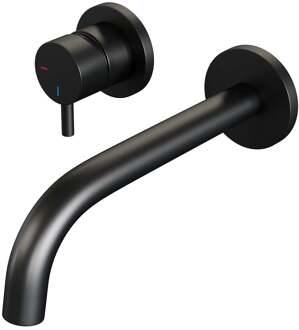 Brauer Inbouw Wastafelmengkraan Brauer Black Edition Coldstart Gebogen Uitloop Korte Ronde Hendel Links Geborsteld Mat Zwart Met Rozetten Brauer