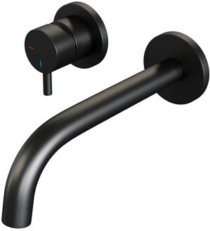 Brauer Inbouw Wastafelmengkraan Brauer Black Edition Coldstart Gebogen Uitloop Korte Ronde Hendel Links Geborsteld Mat Zwart Met Rozetten Brauer