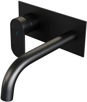 Brauer Inbouw Wastafelmengkraan Brauer Black Edition Coldstart Gebogen Uitloop Platte Hendel Links Geborsteld Mat Zwart Met Afdekplaat Brauer