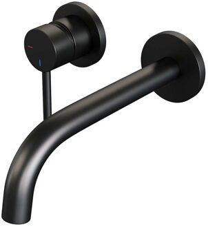 Brauer Inbouw Wastafelmengkraan Brauer Black Edition Coldstart Gebogen Uitloop Ronde Hendel Links Geborsteld Mat Zwart Met Rozetten Brauer