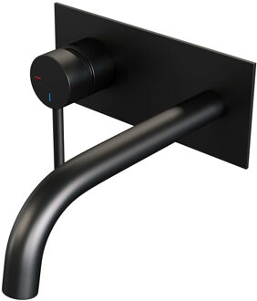 Brauer Inbouw Wastafelmengkraan Brauer Black Edition Coldstart Gebogen Uitloop Ronde Hendel Links Mat Zwart Met Afdekplaat