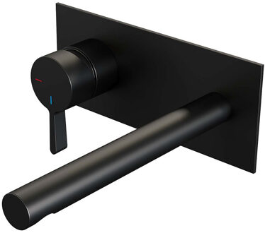Brauer Inbouw Wastafelmengkraan Brauer Black Edition Coldstart Rechte Uitloop Halfronde Hendel Links Mat Zwart Met Afdekplaat