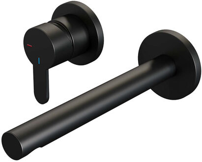 Brauer Inbouw Wastafelmengkraan Brauer Black Edition Coldstart Rechte Uitloop Korte Platte Hendel Links Mat Zwart Met Rozetten