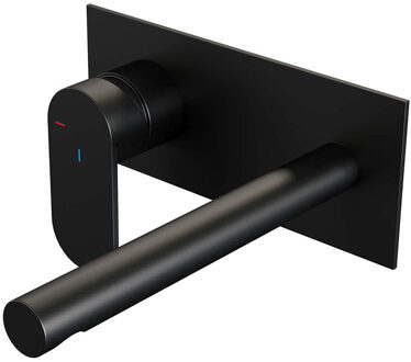 Brauer Inbouw Wastafelmengkraan Brauer Black Edition Coldstart Rechte Uitloop Platte Hendel Links Mat Zwart Met Afdekplaat